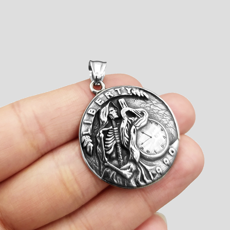 پلاک و گردنبند استیل اسکلتی مدل Liberty Coin کد Njd-874d2 — تصویر ۴