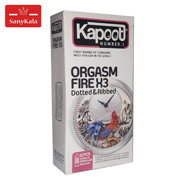 کاندوم خاردار و شیاردار کاپوت مدل Orgasm Fire X3 بسته 12 عددی
