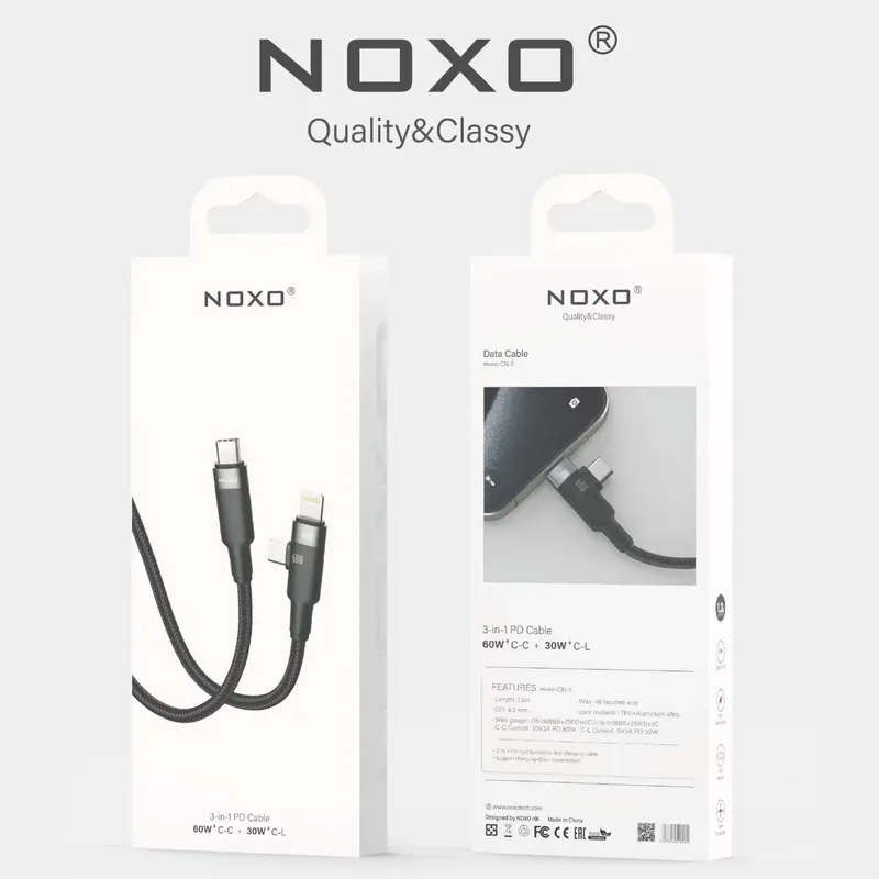 کابل تبدیل ۳ در ۱ نوکسو مدل CN-5 طول 1.2 متر | شارژ سریع PD — تصویر ۶