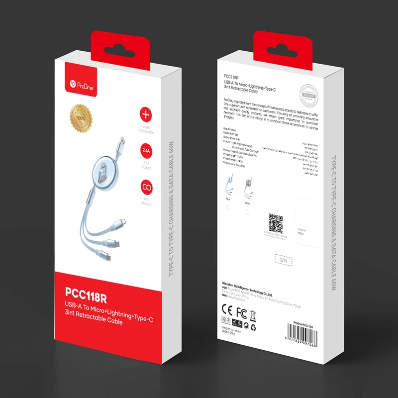 کابل تبدیل USB به USB-C / microUSB / لایتنینگ پرووان مدل PCC118R — تصویر ۳