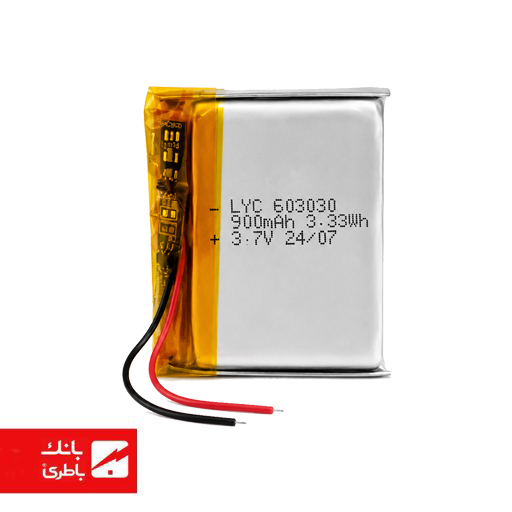 باتری لیتیوم پلیمر 603030 ظرفیت 900 میلی آمپر ساعت — تصویر ۲