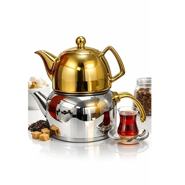 کتری قوری لوله دار طلایی و نقره ای کاراجا 3 لیتری — تصویر ۳