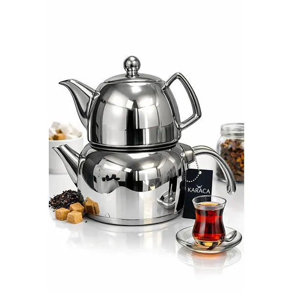 کتری قوری لوله دار طلایی و نقره ای کاراجا 3 لیتری