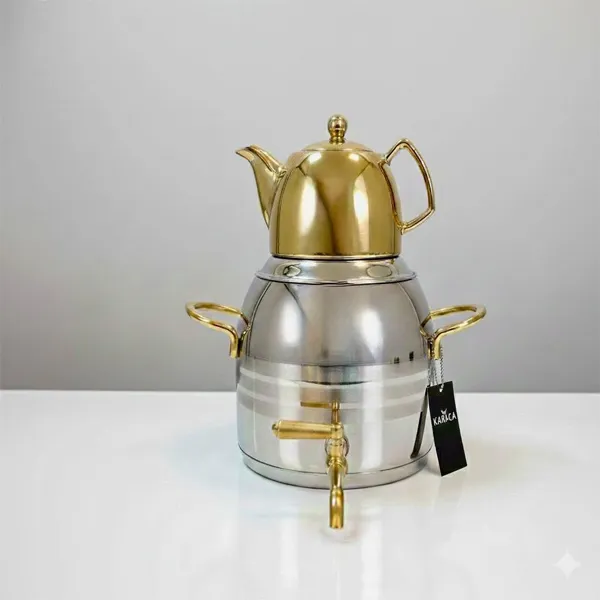 کتری قوری شیردار طلایی و نقره ای کاراجا 5 لیتری مدل اویم