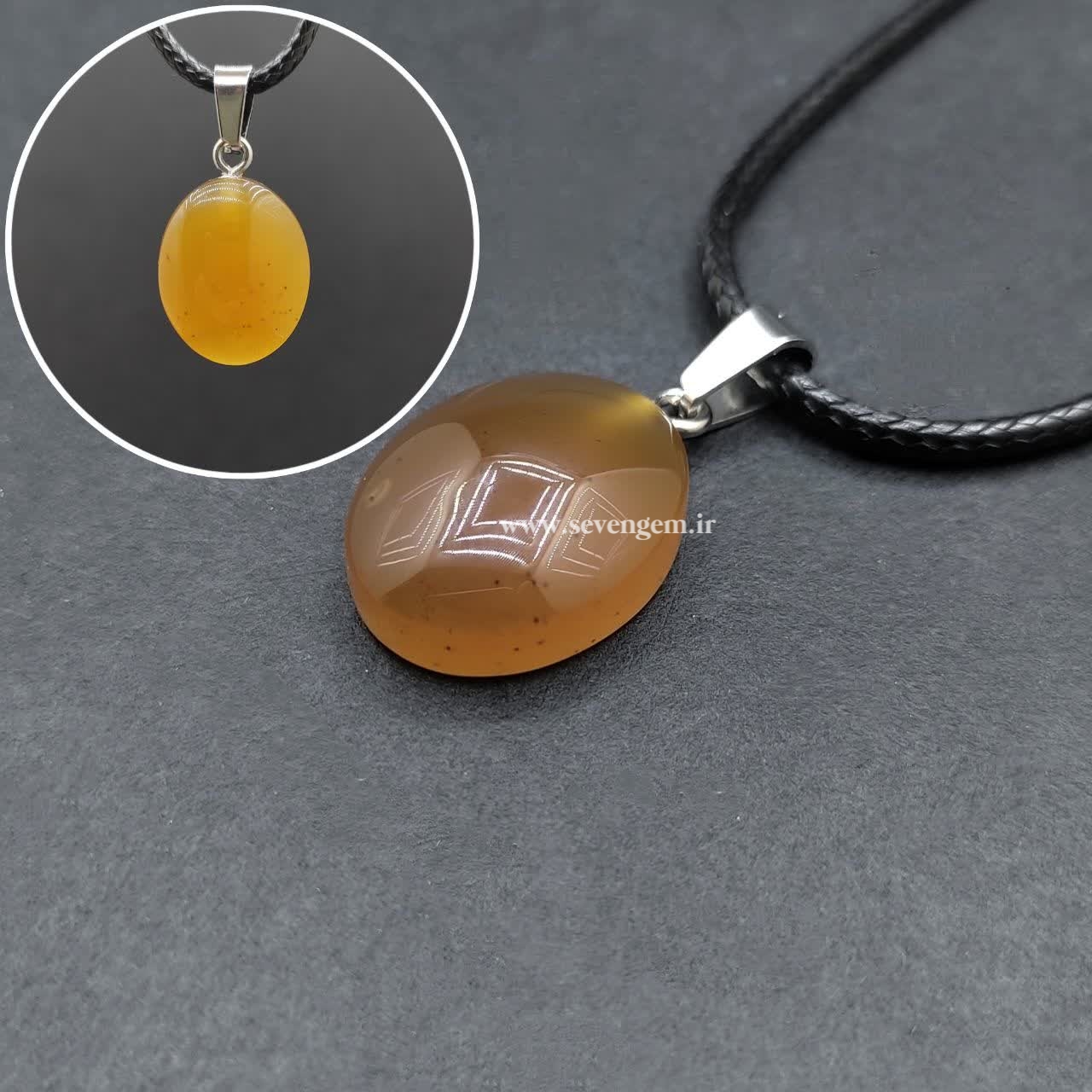 گردنبند عقیق عسلی ناب شن دار (کدB472)