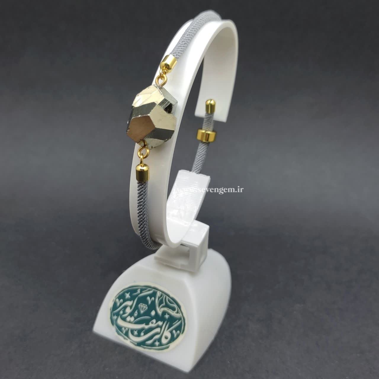 دستبند زنانه بلور پیریت طلایی آینه ای (کدB332) — تصویر ۳
