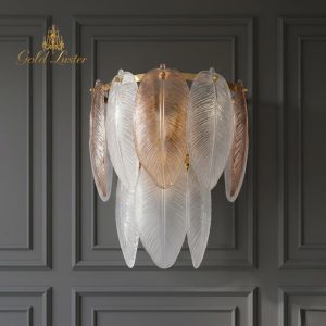 دیوارکوب کریستالی مدل برگی وارداتی رنگ سفید شامپاینی