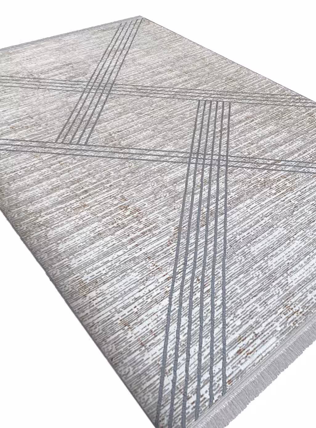 فرش فانتزی طرح خطوط مورب رنگ کرم گل برجسته کد 41190k