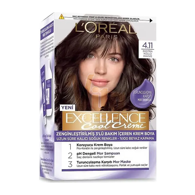 کیت رنگ مو لورال 4.11 Excellence Cool Cream قهوه ای دودی