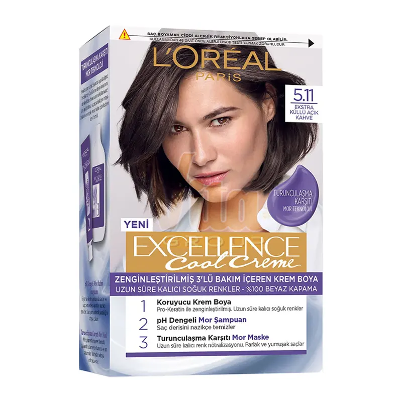 کیت رنگ مو لورال 5.11 Excellence Cool Cream قهوه ای روشن دودی