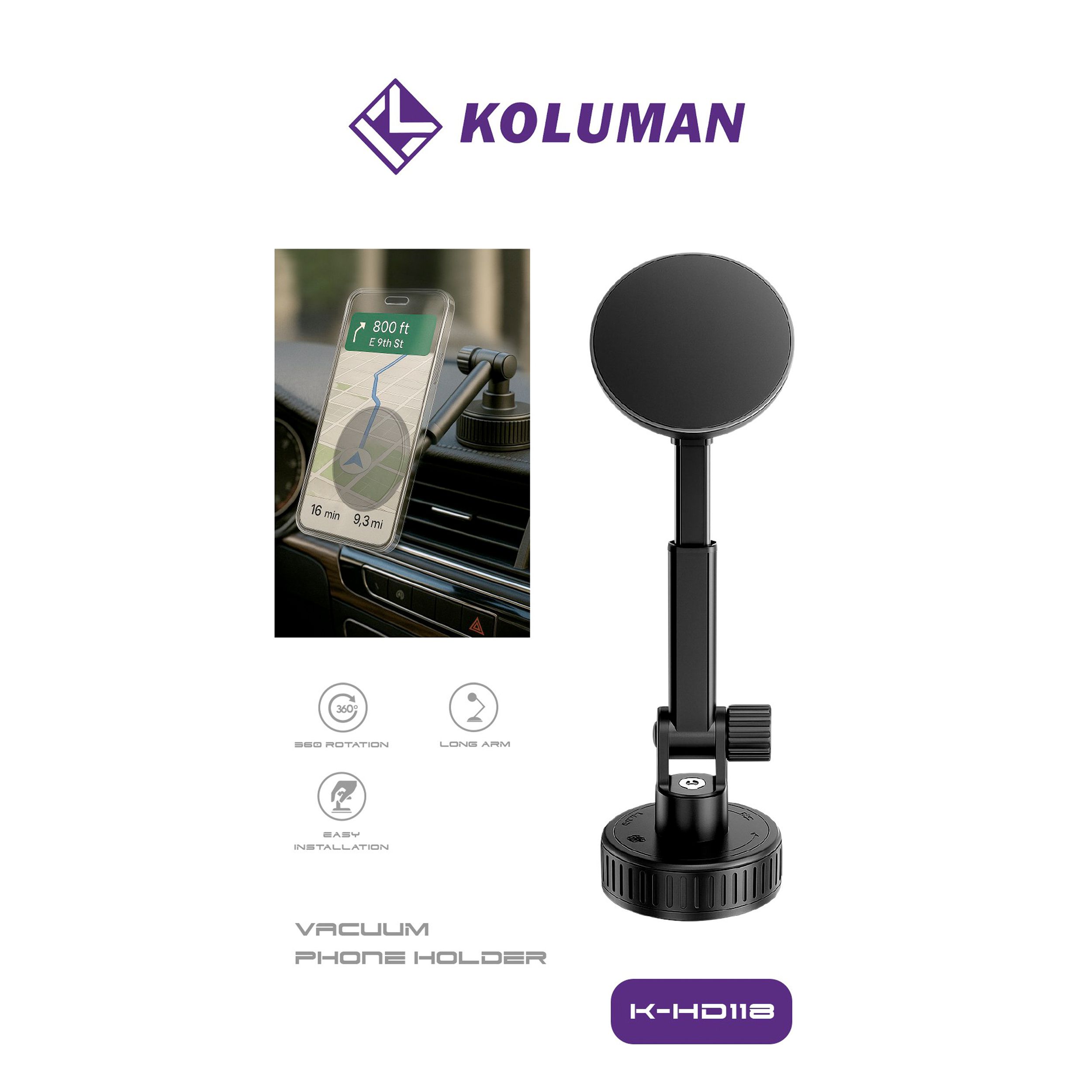 هولدر موبایل مگنتی وکیومی کلومن مدل KOLUMAN K-HD118 — تصویر ۳