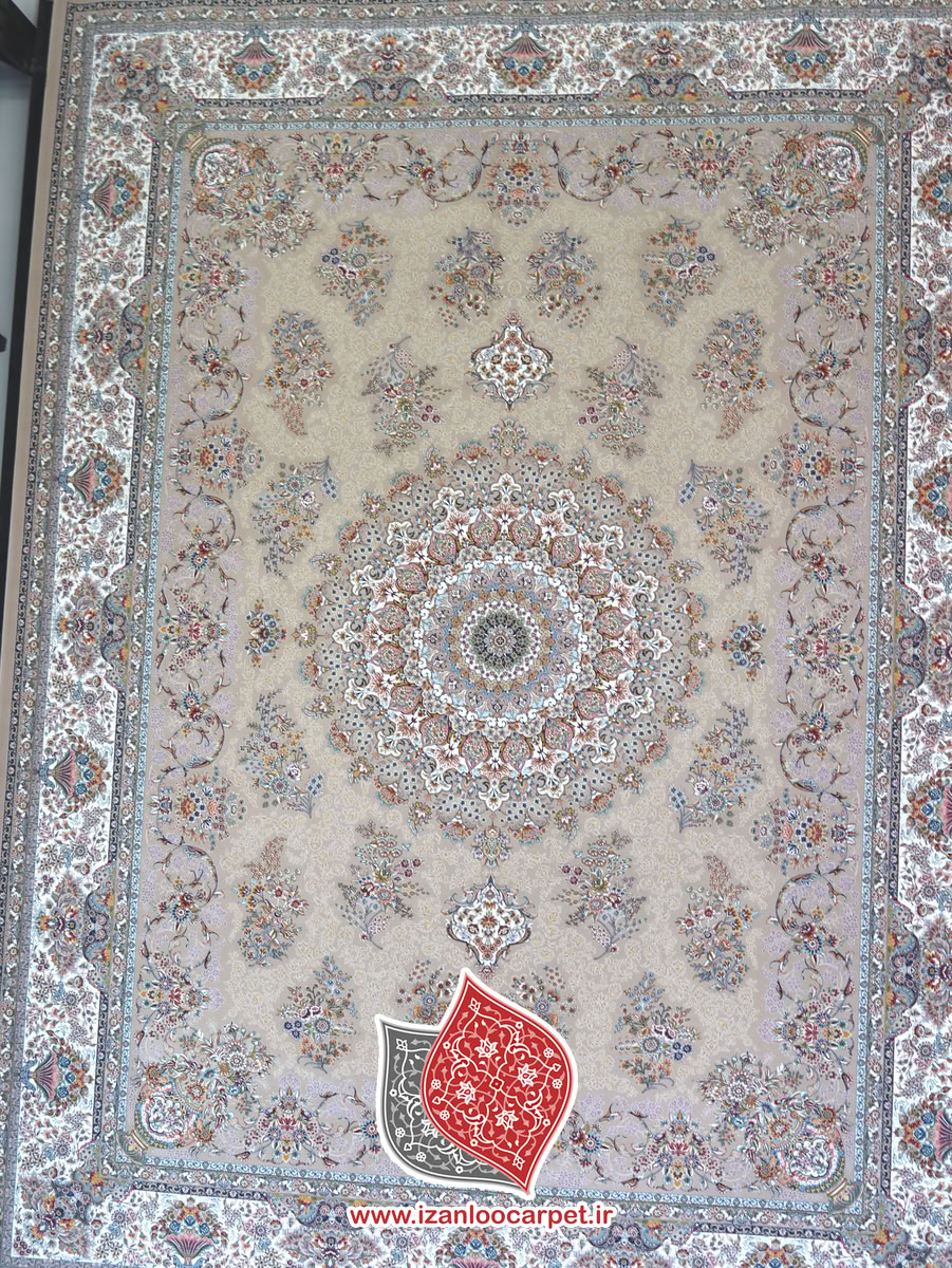 فرش زمرد مشهد 1500 شانه تراکم 4500 طرح 45002 نسکافه ای تمام نخ اکریلیک