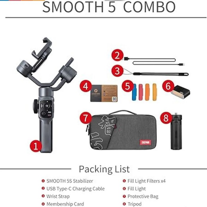 گیمبال موبایل ژیون سفید Zhiyun Smooth 5S Combo Gimbal — تصویر ۷