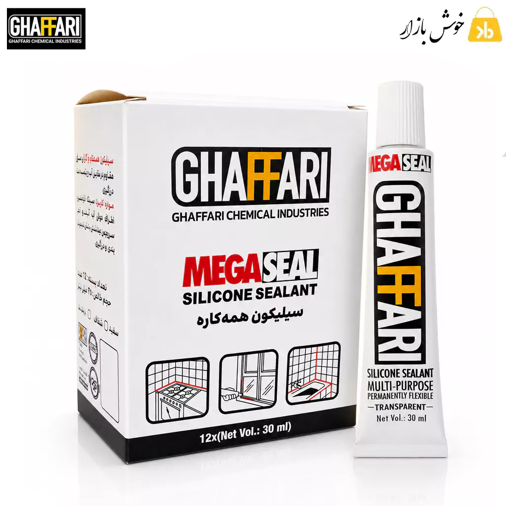 چسب سیلیکون شفاف غفاری مدل مگاسیل 30 میلی‌لیتر — تصویر ۴