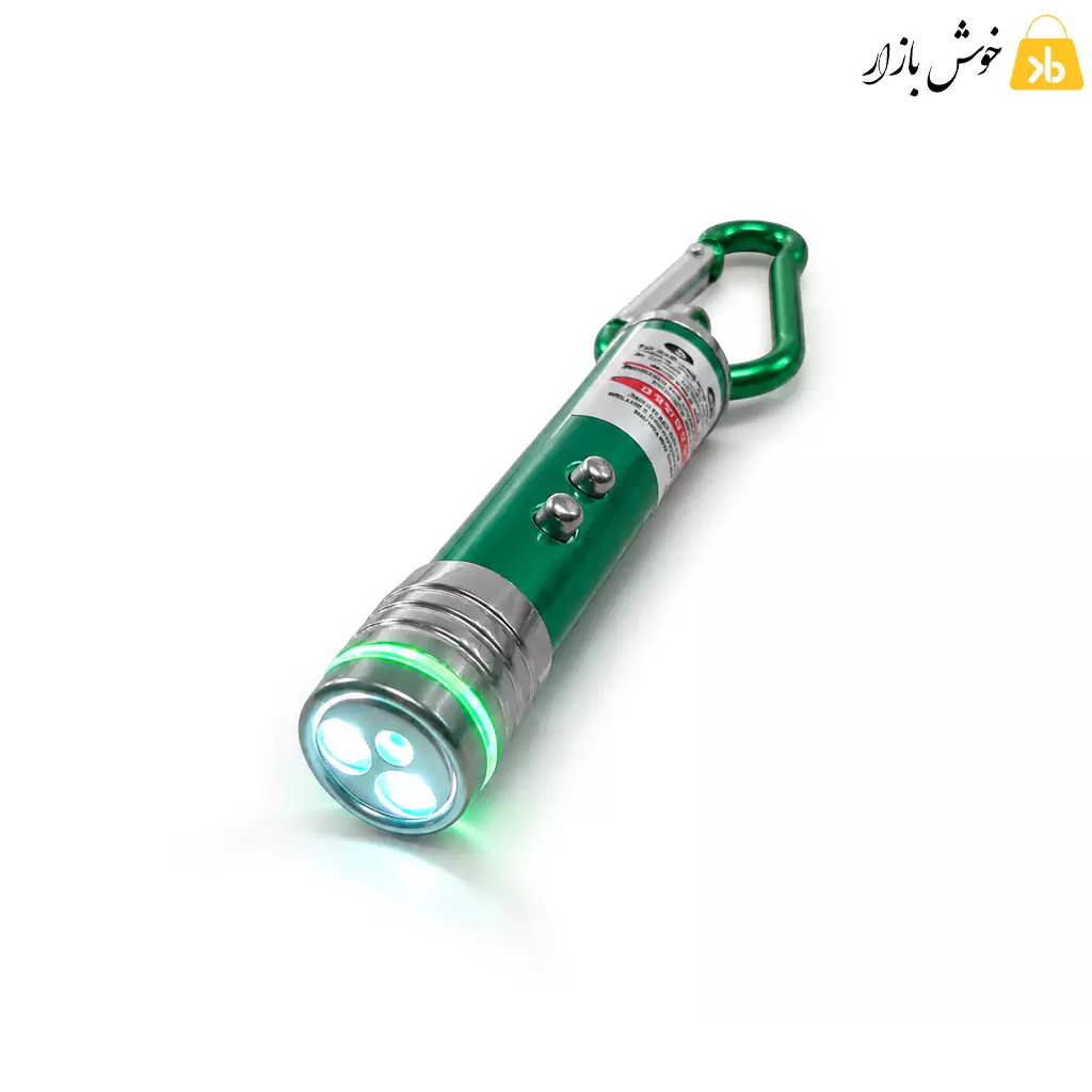 لیزر پوینتر و چراغ LED جاکلیدی کارابین‌دار فلزی — تصویر ۳