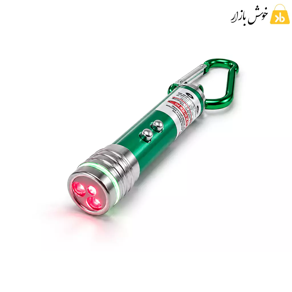 لیزر پوینتر و چراغ LED جاکلیدی کارابین‌دار فلزی — تصویر ۵