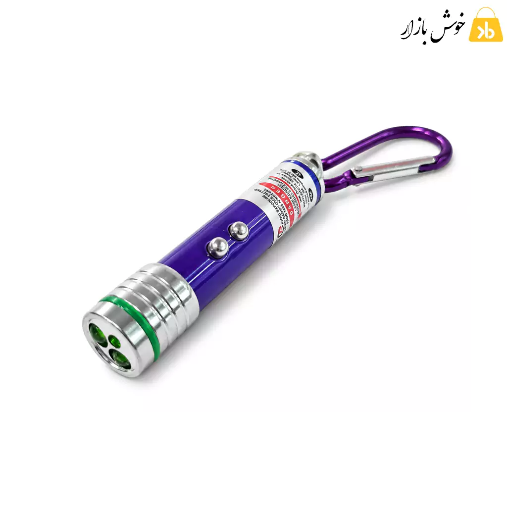 لیزر پوینتر و چراغ LED جاکلیدی کارابین‌دار فلزی — تصویر ۲