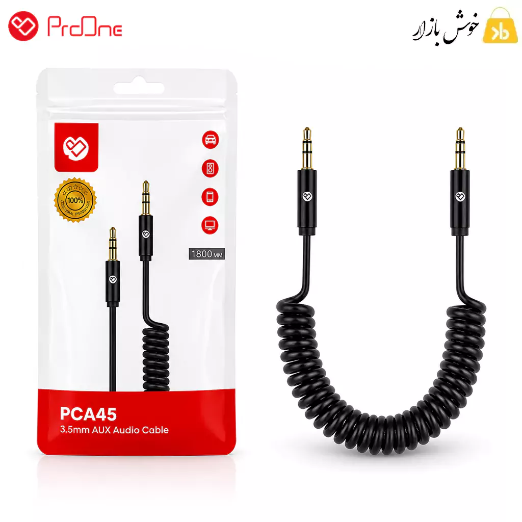 کابل AUX فنری 3.5 میلی‌متری پرووان مدل PCA45 طول 1.8 متر