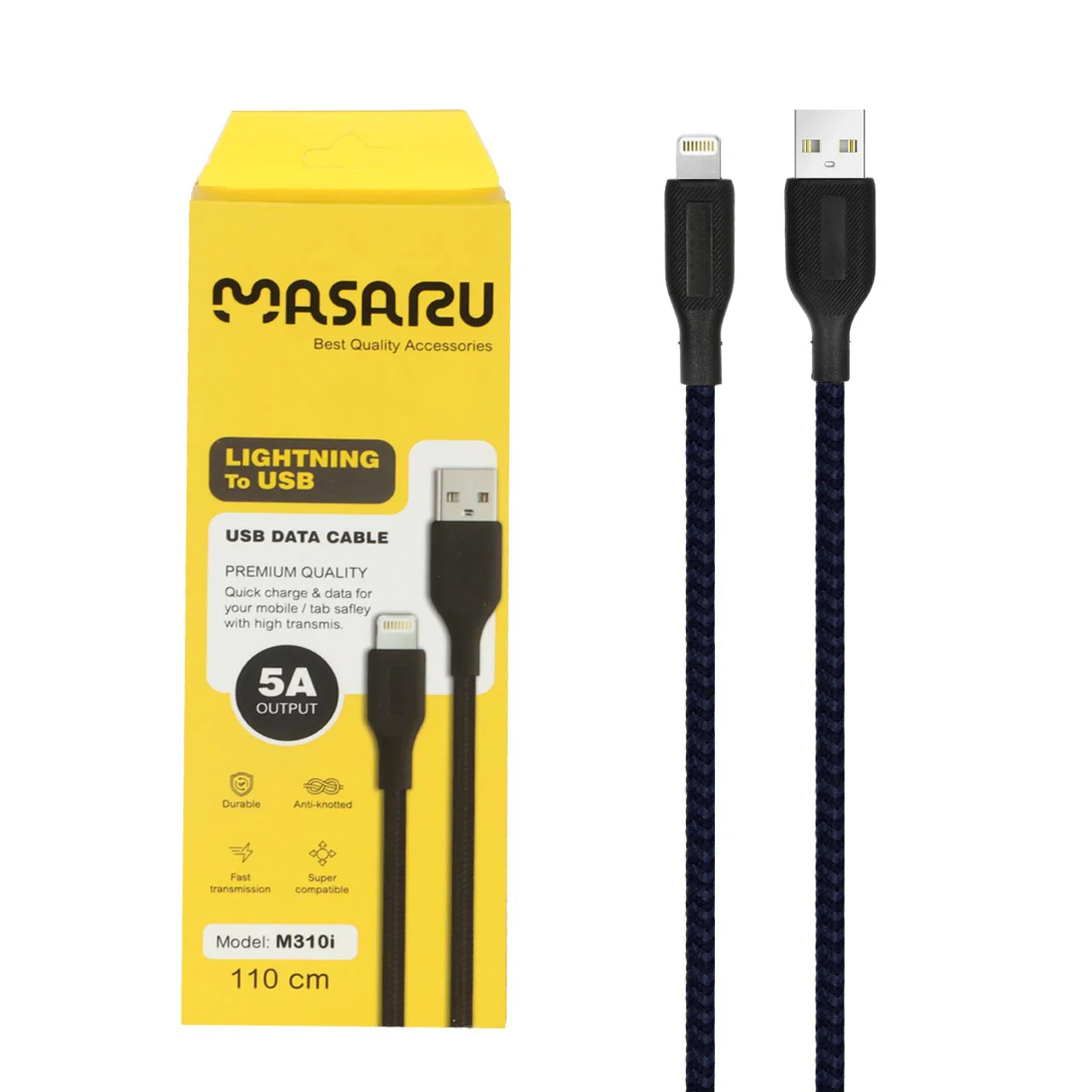 کابل شارژ 1.1 متری فست آیفون Masaru مدل M310i – سرمه ای – SMO