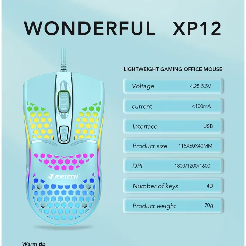ماوس گیمینگ سیم دار جرتک مدل Jertech XP12 – آبی — تصویر ۴