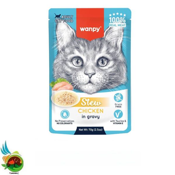 پوچ خورشتی گربه بالغ ونپی طعم مرغ در سس Wanpy adult cat food chicken وزن 70 گرم