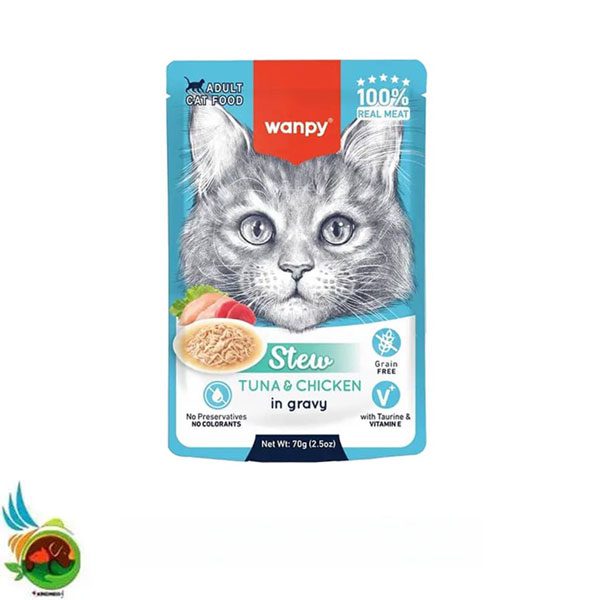 پوچ خورشتی گربه بالغ ونپی طعم تن و مرغ در سس Wanpy adult cat food tuna &amp; chicken وزن 70 گرم