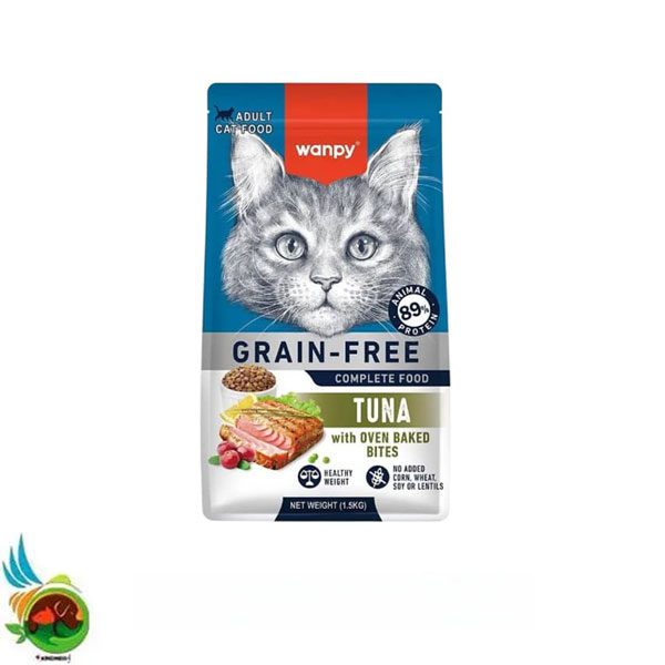 غذای خشک گربه بالغ ونپی طعم تن بدون غلات Wanpy adult cat food with tuna وزن 1.5 کیلوگرم