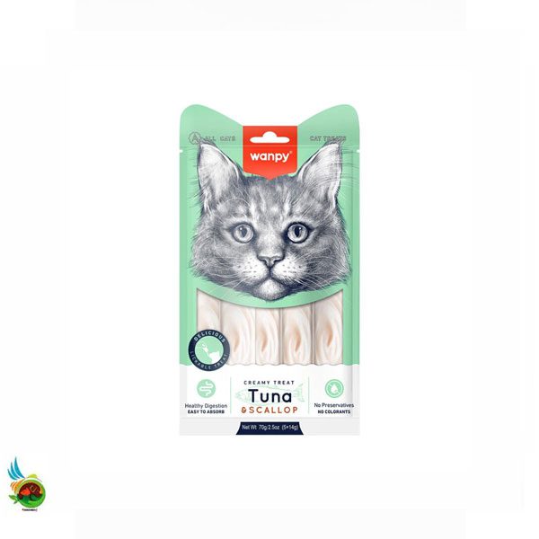 بستنی گربه ونپی طعم تن و صدف Wanpy creamy treat tuna &amp; scallop بسته 5 عددی