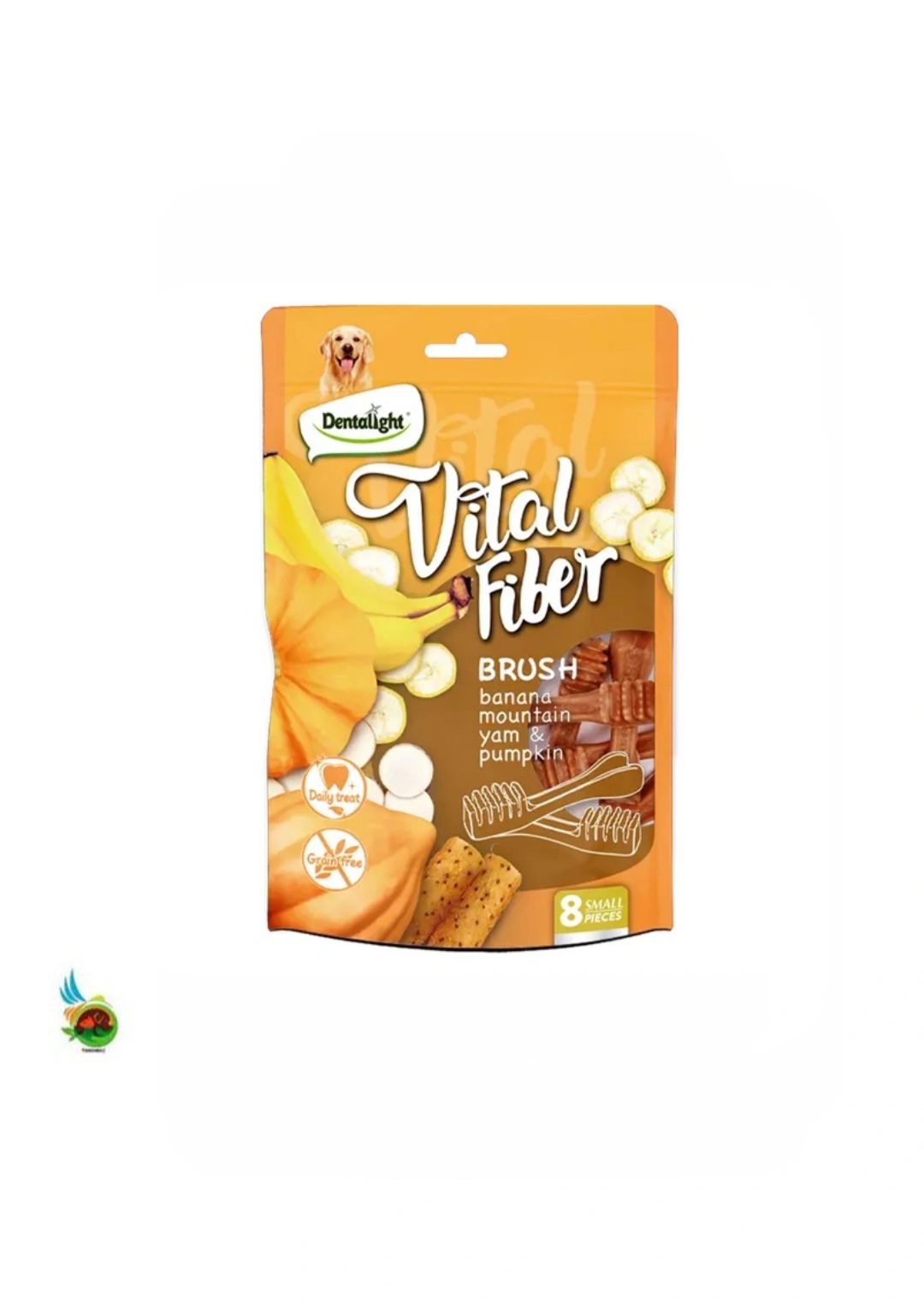 تشویقی سگ ویتال فیبر دنتالایت طعم موز، یام کوهی و کدو حلوایی Dentalight vital fiber بسته 8 عددی
