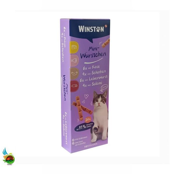 تشویقی سوسیسی گربه وینستون در طعم های پنیر، ژامبون، جگر، سالامی Winston Mini-Würstchen بسته ۲۰ عددی