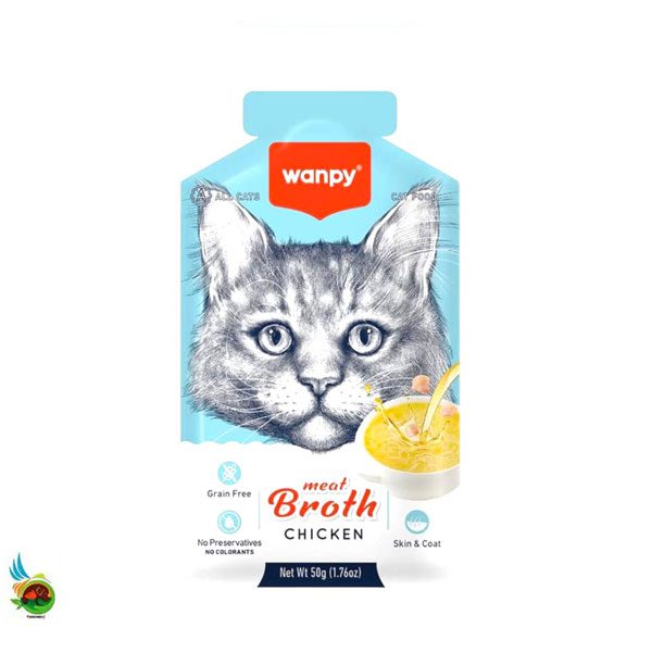 سوپ گربه ونپی طعم مرغ wanpy meat broth with chicken وزن ۵۰ گرم