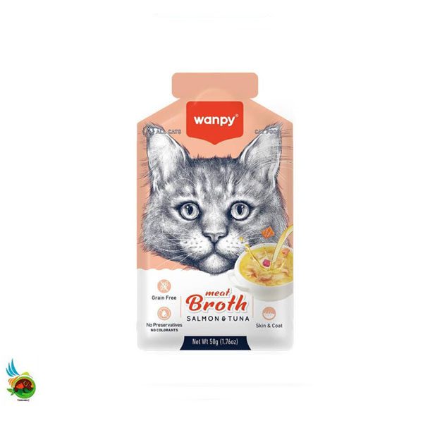 سوپ گربه ونپی طعم تن و سالمون wanpy meat broth with salmon &amp; tuna وزن ۵۰ گرم