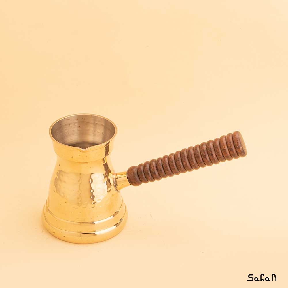 قهوه جوش برنجی طلایی بدون در مدل چکشی سایز 1 — تصویر ۲