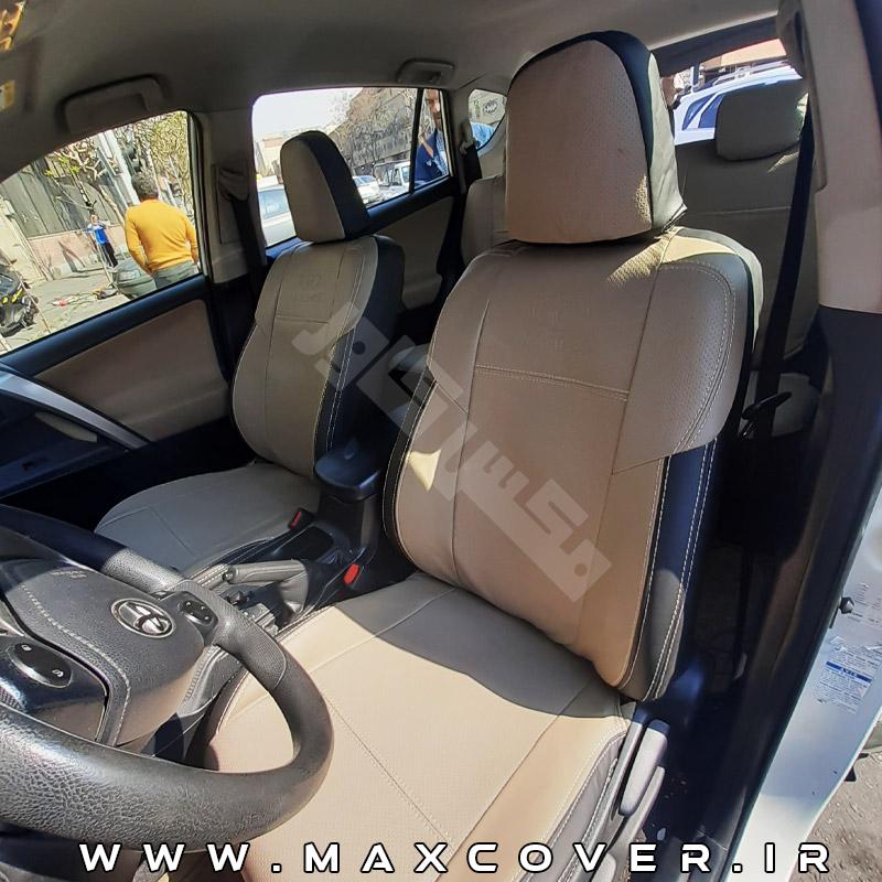 روکش صندلی تویوتا رافور RAV4 چرم کرم مشکی 2013-2018 — تصویر ۲