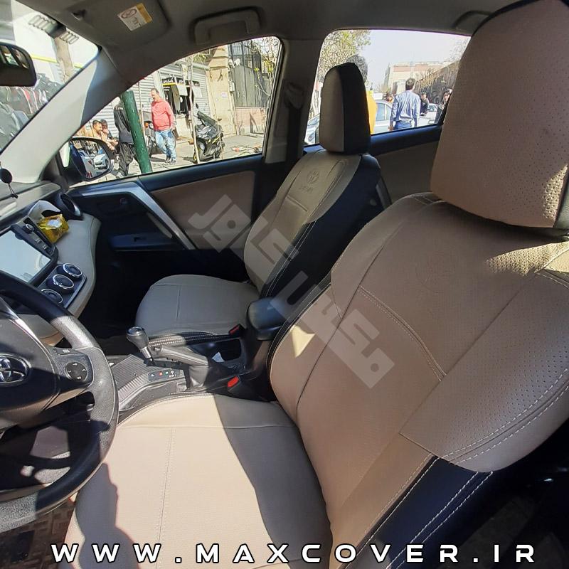 روکش صندلی تویوتا رافور RAV4 چرم کرم مشکی 2013-2018 — تصویر ۴