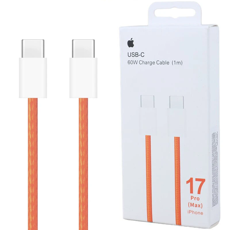کابل دو سر تایپ سی فست شارژ 60 وات اپل iPhone 17 Pro Max ZM826-05666-A A2795 طول 1 متر + سوزن سیم کارت