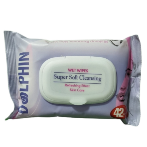 دسمال مرطوب پاک کننده آرایش دلفین Dolphin بسته 42 عددی — تصویر ۲