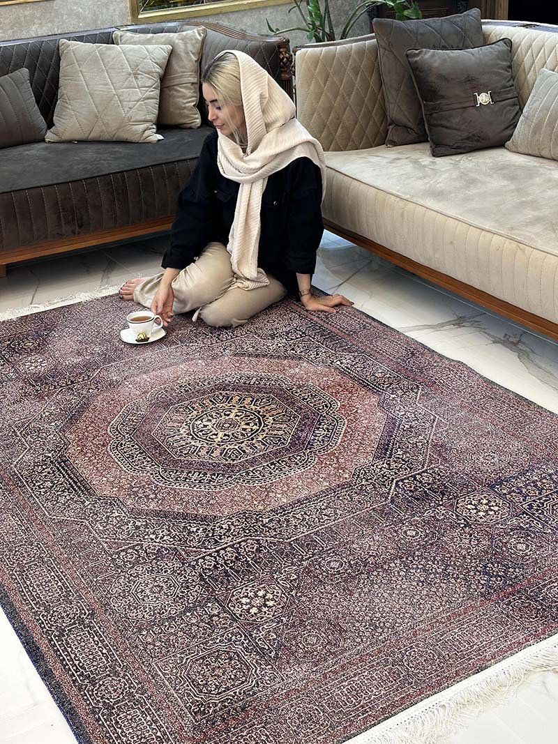 فرش ماشینی مدرن سیزان کاشان – کد رستا سرمه ای 12829 S — تصویر ۳