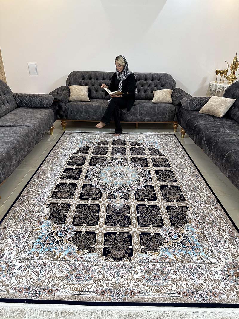 فرش ماشینی مدرن سیزان کاشان – کد رستا سرمه ای 12823 s — تصویر ۵