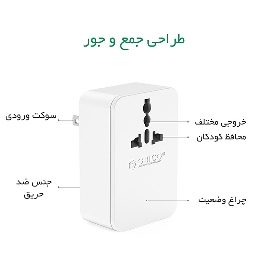 شارژر دیواری به همراه 4 پورت USB و یک خروجی برق ORICO-S4U — تصویر ۳