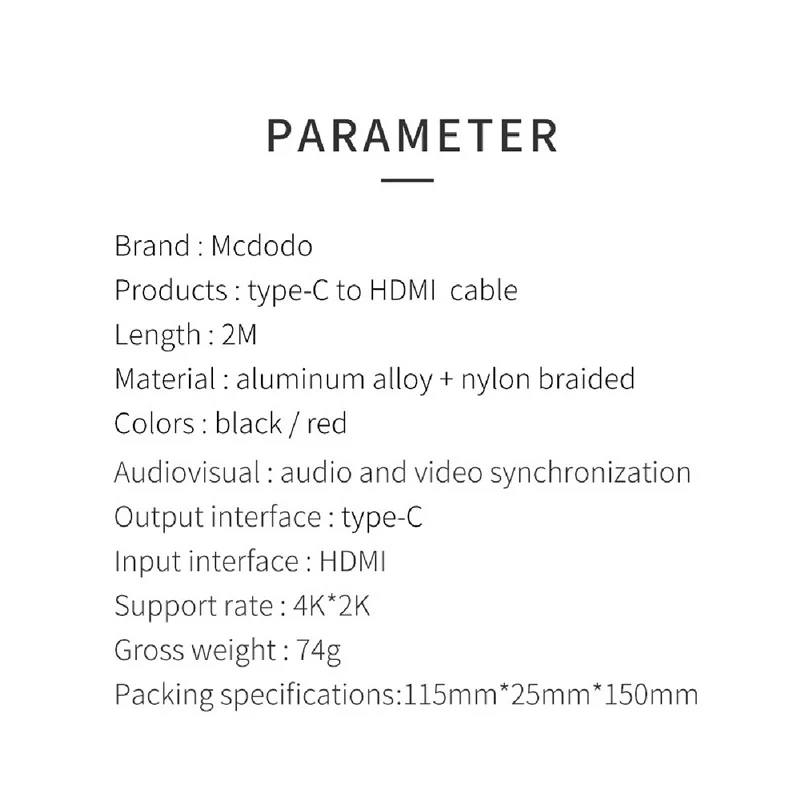 کابل تایپ سی به HDMI دو متری MHL مک دودو مدل Mcdodo 5880 - کیفیت 4K — تصویر ۴
