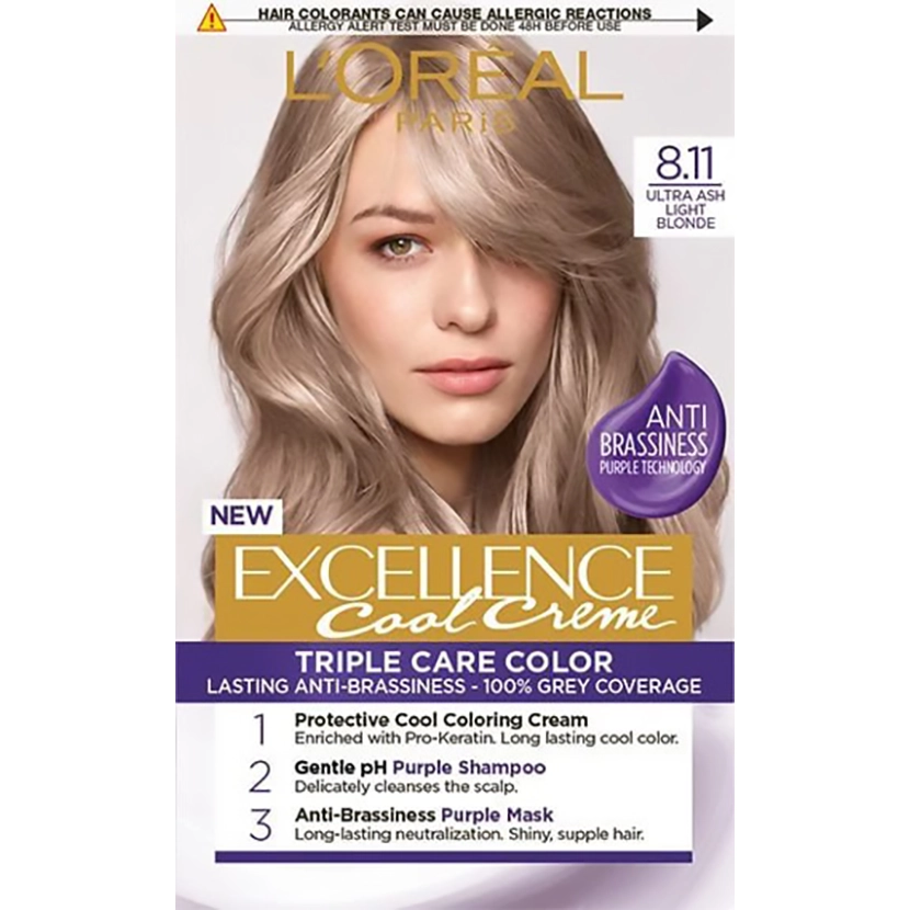 رنگ مو لورآل شماره 8.11 بلوند دودی فوق العاده روشن L’Oreal Paris Excellence Creme Hair Color 8.11 Ultra Ash Light Blonde