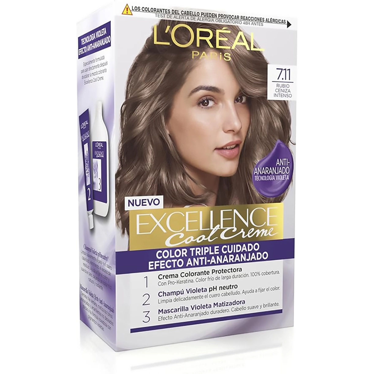 رنگ مو لورآل شماره 7.11 بلوند دودی روشن L’Oreal cream hair color 7.11 Ash Blond — تصویر ۲