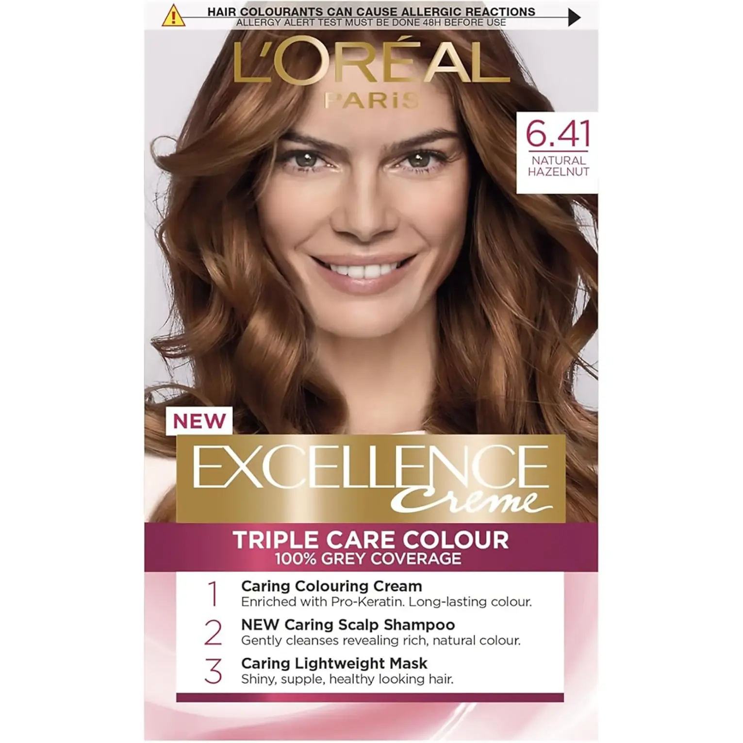 رنگ موی لورآل شماره 6.41 فندوقی کاراملی L’Oreal Triple Care Permanent Hair Colour 6.41 – Light Caramel Brown / Natural Hazelnut