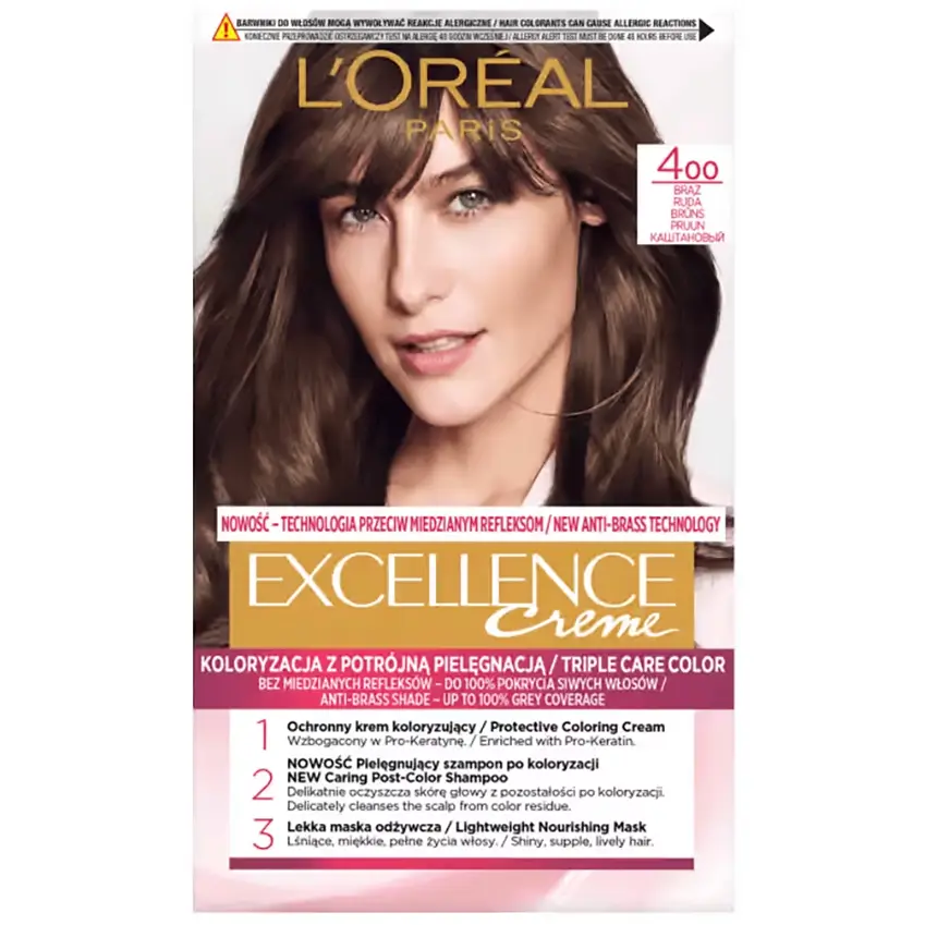 رنگ موی لورآل شماره 400 قهوه‌ای تیره طبیعی با پرو-کراتین و سرامید L’Oreal Hair Color 400 Natural Dark Brown with Pro-Keratin and Ceramide