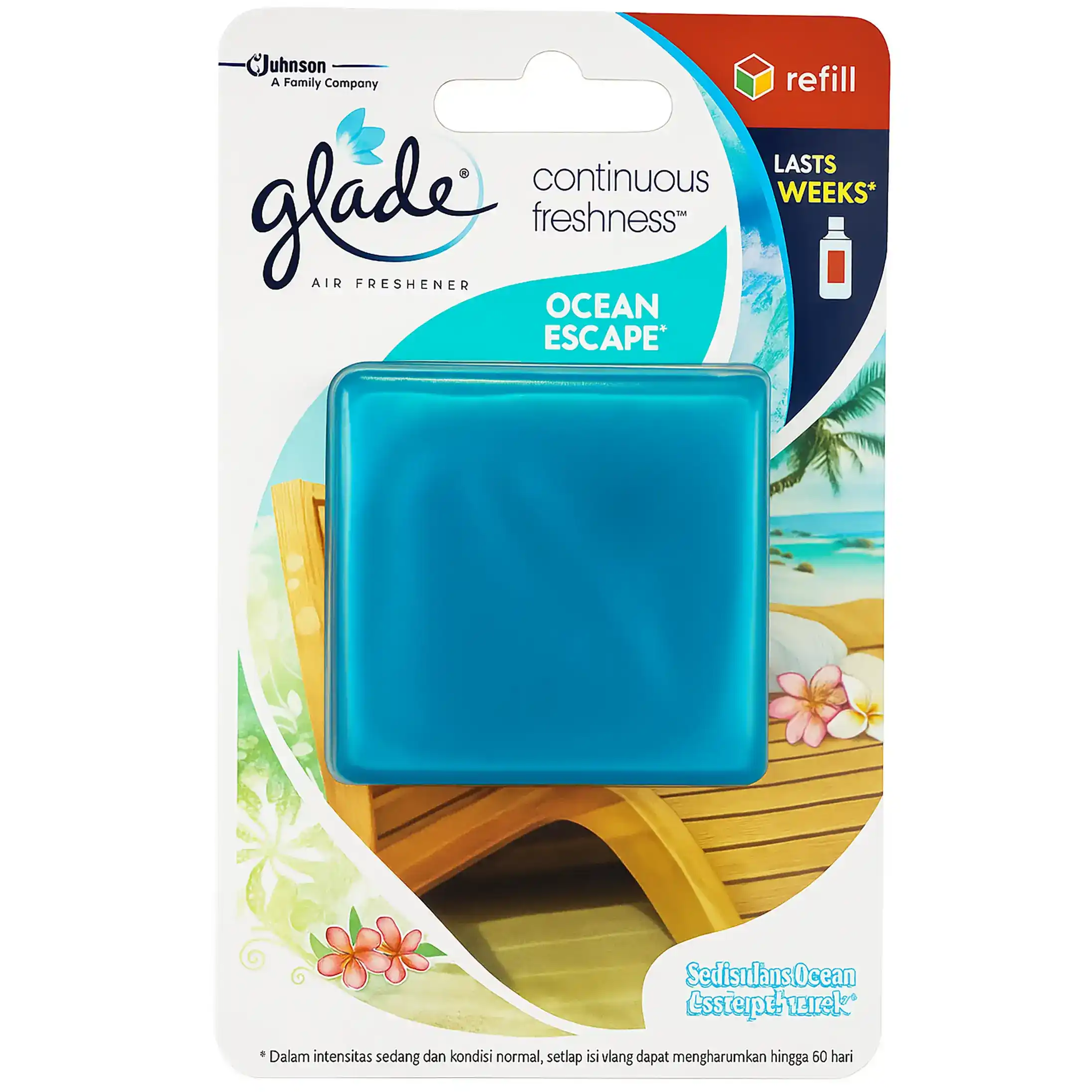 خوشبو کننده ژله ای ماشین و حمام گلید اوشن اسکیپ با رایحه ساحل 8 گرمی Glade Continuous Freshness Ocean Escape