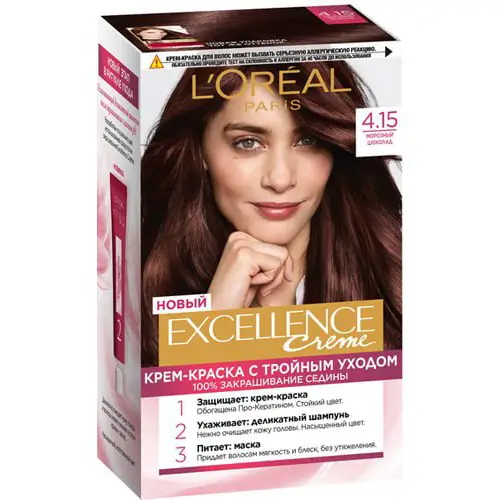 رنگ مو زنانه لورال اکسلنس شماره 4.15 قهوه ای شکلاتی Loreal Excellence No Ammonia-free Triple Care Colour