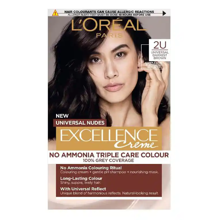 رنگ مو زنانه لورال سری اکسلنس شماره 2U قهوه ای تیره Loreal Excellence No Ammonia-free Triple Care Dark Brown