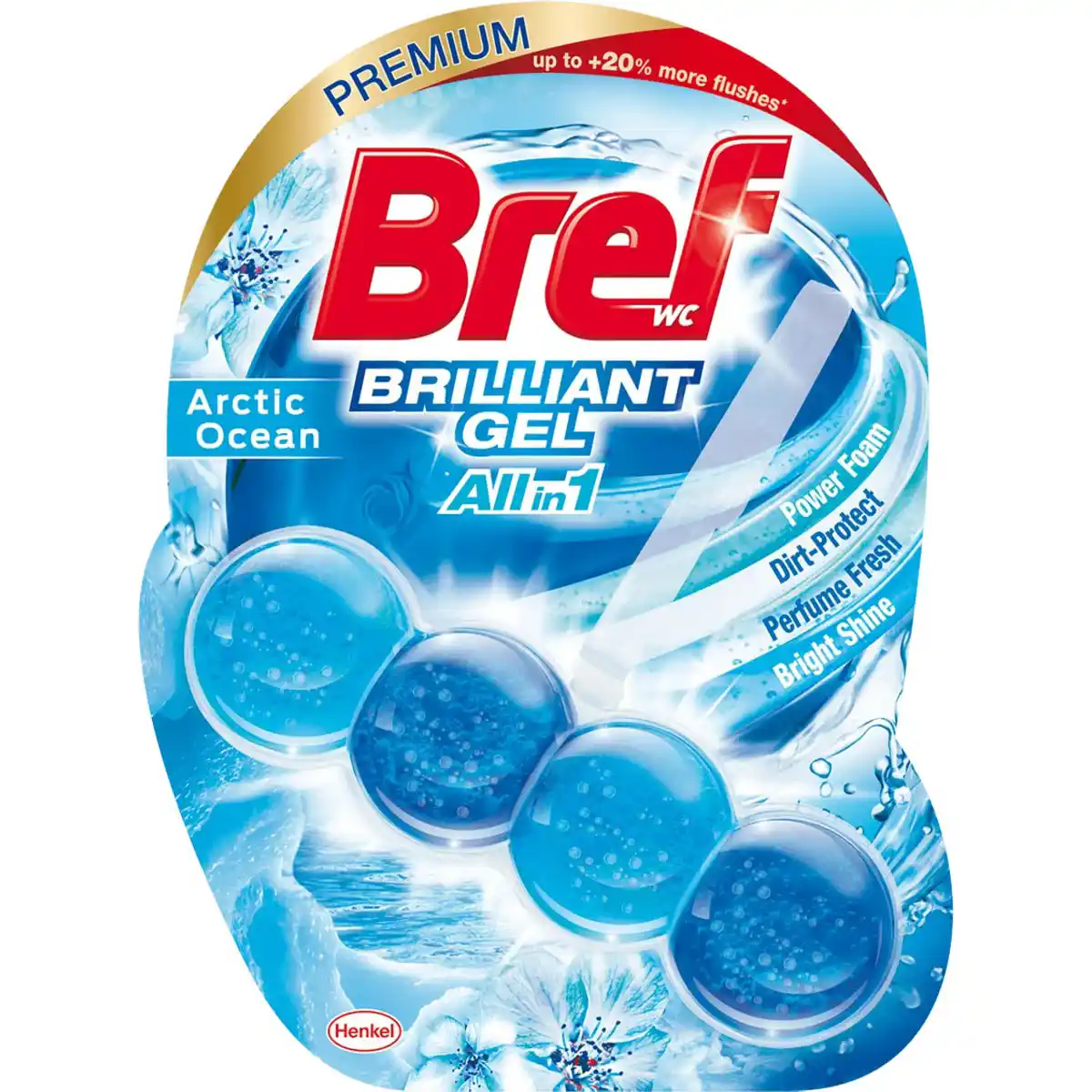 قرص ژله ای خوشبو کننده و ضد عفونی کننده توالت فرنگی برف 4 عددی Bref Brilliant Gel All in 1 Rim block Toilet Cleaner, Arctic Ocean