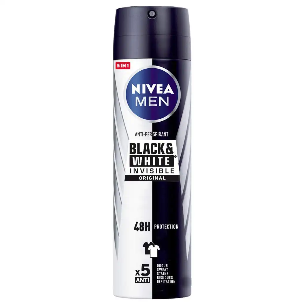 اسپری بدن 5 کاره ضد تعریق مردانه نیوا بلک اند وایت اورجینال 200 میل 48 ساعته Nivea Men Black&White Spray Original — تصویر ۲